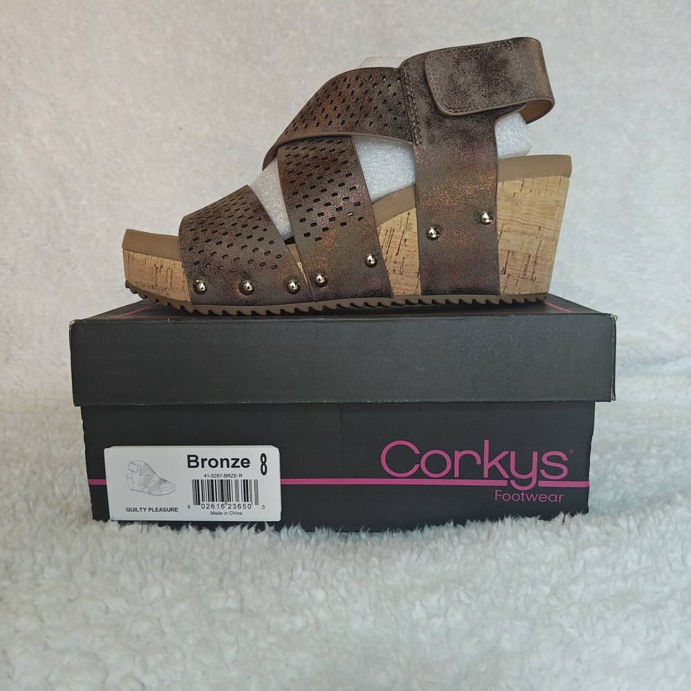 Boutique Corkys Bronze Perforated Stud Wedge Sandal Size 8. Barely Worn
